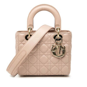 Dior Cannage My Lady Handbag Shoulder Bag Beige Leather